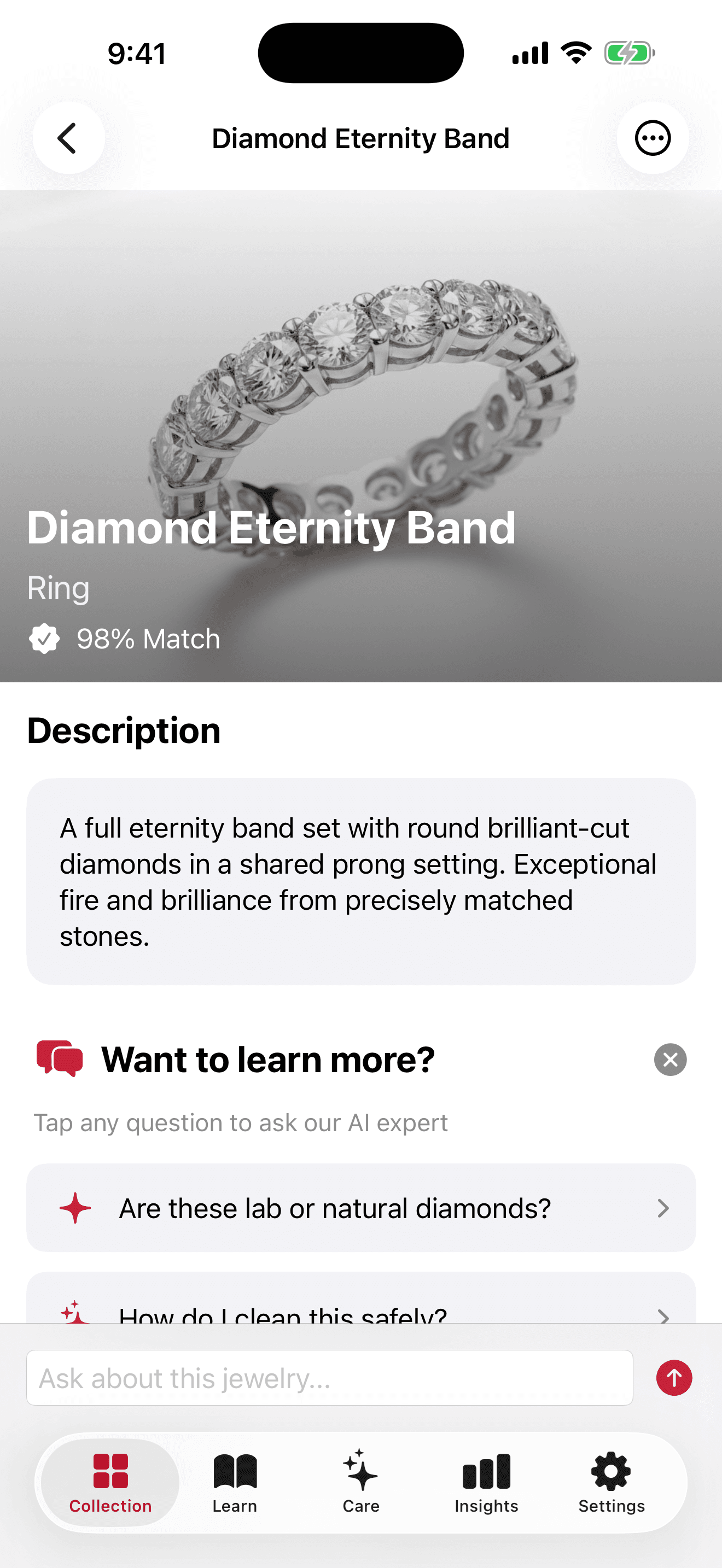 Diamond Eternity Band analysis result in Jewelry Identifier