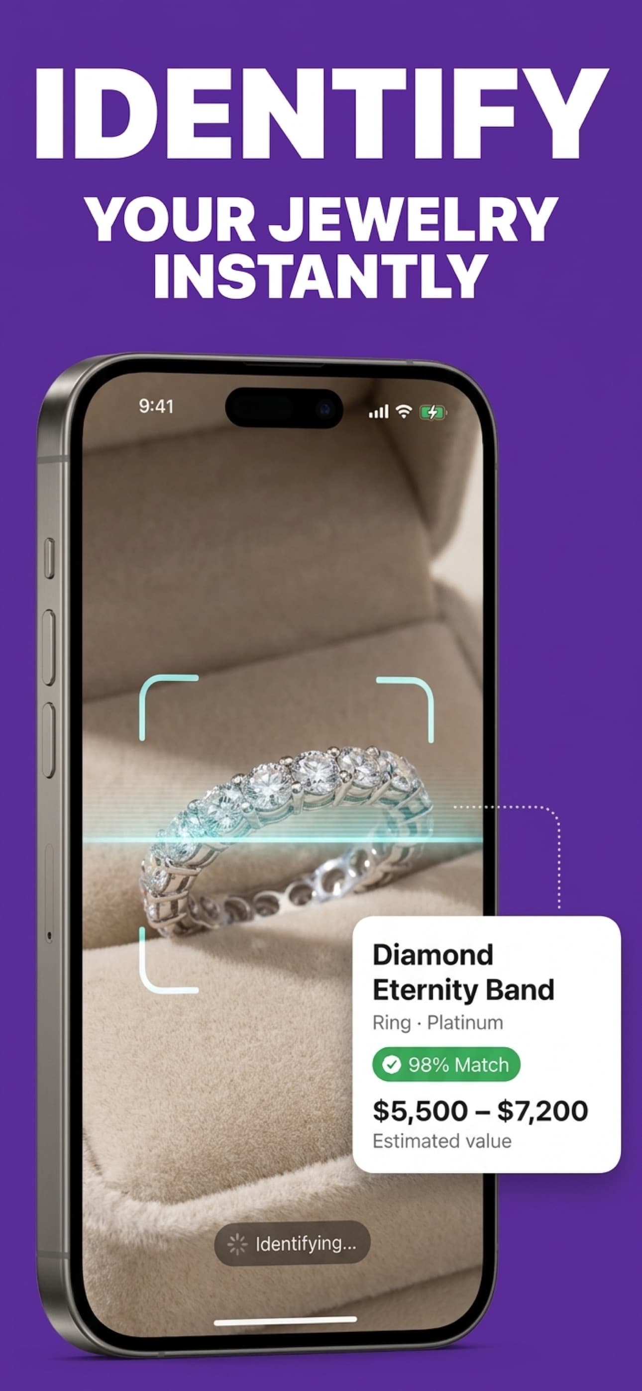 Jewelry Identifier capture and analysis screen